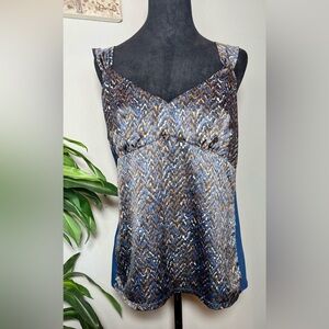 Ann Taylor, Mixed Media Animal Print Queen Anne Neck Sleeveless Blouse, Size XL